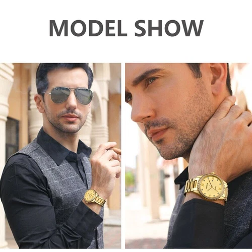 Men Watch Gold Stainless Steel Band Quartz Analog Classic Business Wristwatch - Picture 7 of 11