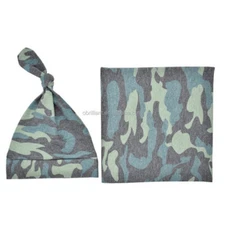 Baby Camo Jersey Knit Swaddle Receiving Blanket with hat
