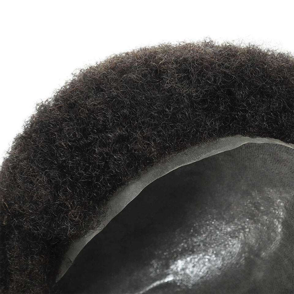 Sistema de substituição de cabelo humano masculino Toupee 4mm afro cachos pele preta apliques - Imagem 3 de 4