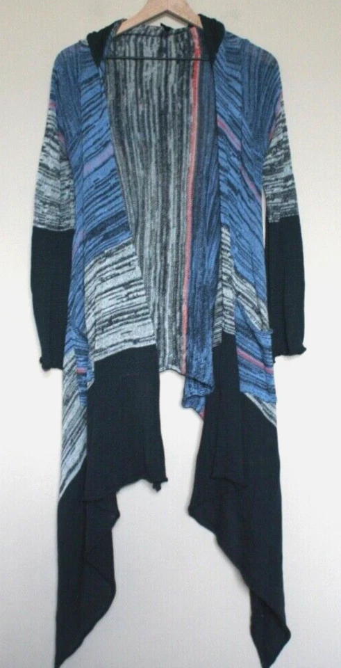 Cárdigan Elan Suéter Cortina Larga Con Capucha Azul Jaspeado Negro Rojo Pequeño 4 6 Foto 2 de 4