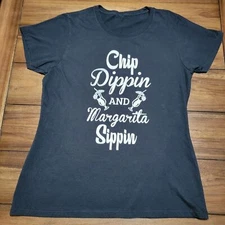 Ladie's SS Black Tee "Chip Dippin And Margarita Sippin"