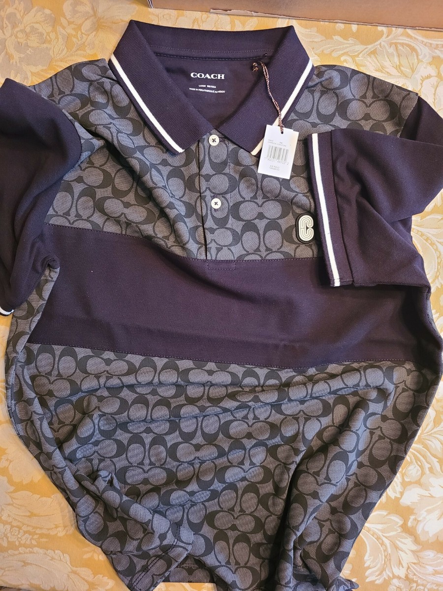 【マスオ様おまとめ用】2019 Coach polo, Lサイズ着用品 New $275 Limited Edition COACH Men's Logo Mesh Polo Shirt Sz