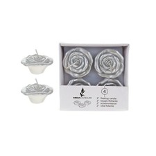 Mega Candles - Unscented 2" Floating Flower Candles - Silver, Set of 4