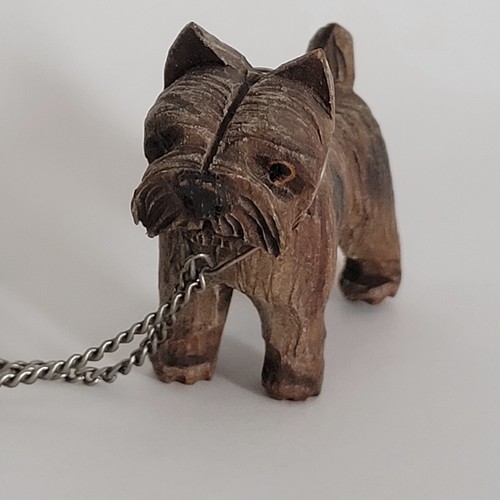 Miniatura legno Yorkshire Terrier cane figure FAMIGLIA mamma cuccioli incatenati vintage - Foto 10 di 23