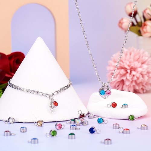 24pcs Flat Round Glass Rhinestone Charms Birthstone Charms Jewelry Making 10x6mm - 第 6/7 張圖片