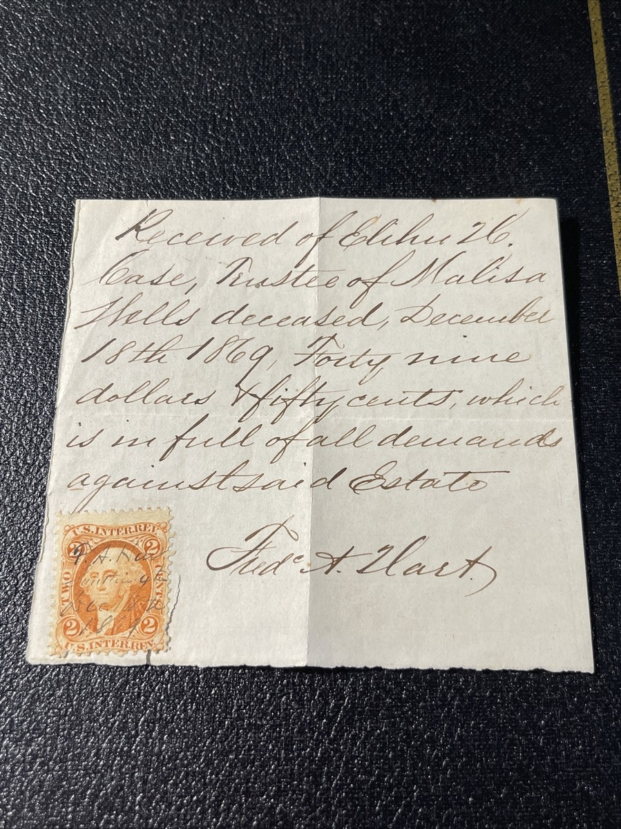 1862-1871 G.Washington 2 Cent Orange Internal Revenue Stamp Hand