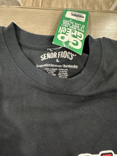 Senor Frogs Shirt L Black Cotton Souvenir of Aruba Embroidered Embellished - Picture 2 of 8