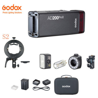 GODOX AD200ProII Aktualisierter 200Ws Flash Taschenblitz+S2 Bowens Blitzhalter