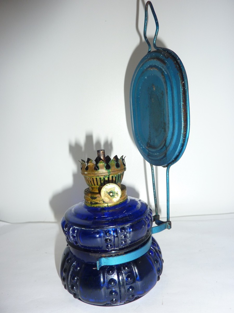 Vintage Nasco Handy Lamp Cobalt Blue Glass Hurricane Oil Lamp Base