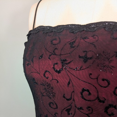 Vintage Betsy Adam Prom Dress Maxi Gown 14 Red Black Goth 90s Y2K Whimsigoth - Picture 5 of 14