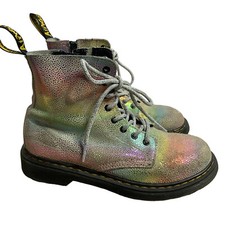 Dr Martens 1460 Pascal Boots Girls Size 3 US Rainbow Glitter Leather Laces Zip