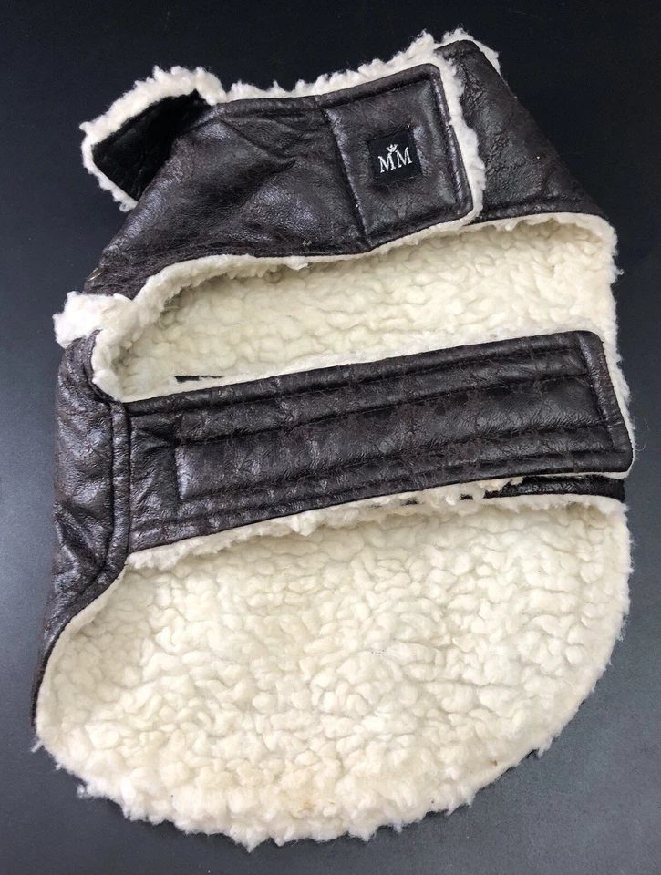 Dog Brown Vegan Leather Biker Patch Vest Jacket Sz M Fur Trim Hood Handsome Ve2 - Image 3 of 4