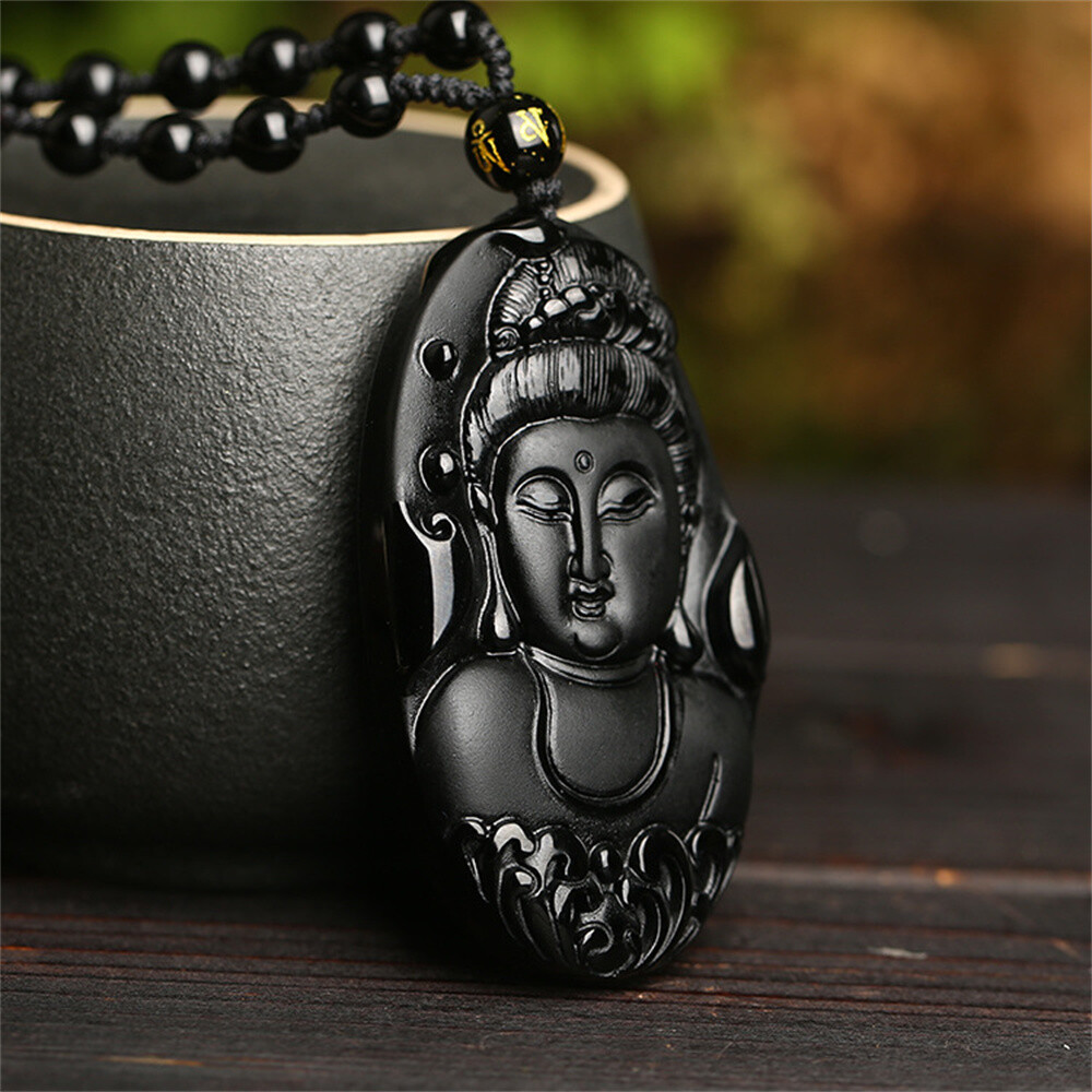FENGASHOUW A natural Matte Black Obsidian Cross Pendant Pendant Charm