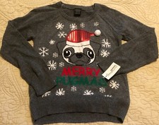 Girls Merry Pugmas Gray Sweater Size 4/5 NWT ...