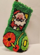 Vintage Latch Hook Handmade Santa on a Train Finished Christmas Stocking
