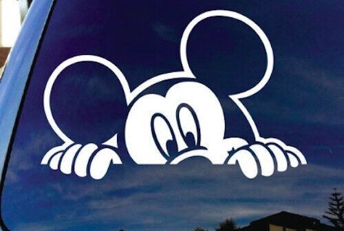 Mickey Mouse Peeking 6.5" WHITE Car Window Vinyl Sticker Dec