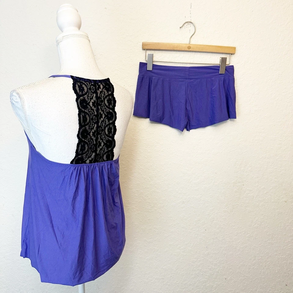 Commando Womens Pajama Sleep Short Set Cami Purple Lace Size Small - Image 3 of 4