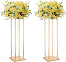 2 Pcs Tall Wedding Elegant Metal Flower Centerpieces, 23.6" Gold Flower Stand Va