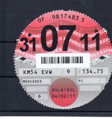GB Road Tax Disc - Jul. 2011 - see comments in description and below