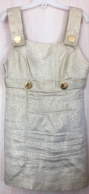 BEBE 金色金属复古 Mod 60 年代纽扣西装外套风衣西装夹克迷你连衣裙 M — 第 3/4 张图片