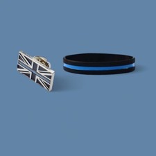 Thin Blue Line Remembrance Silicon Wristband & Blue Line Pin Badge - police