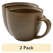 Stoneware Coffee Mug 14.2 Ounce Brown Ceramic Tea Cup Set of 2