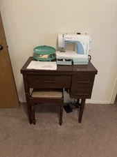 Vintage Wood Sewing Machine Table/Desk with Storage Drawers