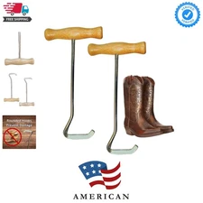 Wooden Handle Boot Hooks Boot Puller, Pair of Durable Metal Shoe Hooks for Ef...