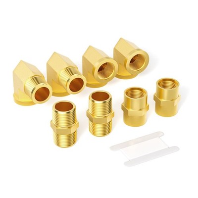 8PCS 1/4 Inch NPT Brass Pipe Fittings, Hex Nipple, Hex Coupling, 90 Degree Barst