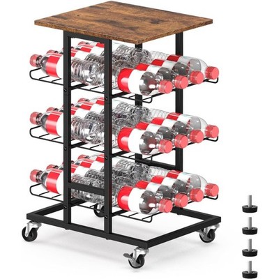 4 Tier Bottled Water Storage Rack w/Wheel,Metal Beverage Rack for Pantry Kitchen