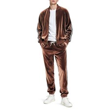 Mens Track Suits 2 Piece Set Velour Full Zip Brown Tracksuit for Men Athletic...