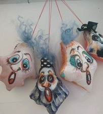 4 Holiday Seasonal Hanging Halloween Ornaments Ghosts New Ooak Collectibles