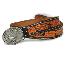 Vtg Bergamot Western Buckle Horse V-256 Hand Tooled Leather Belt Blank 36 Wear