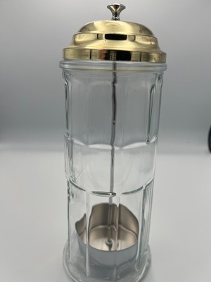 Vintage Gemco Barber Comb Straw Dispenser 11'' Tall Heavy Glass Metal Top Lifter