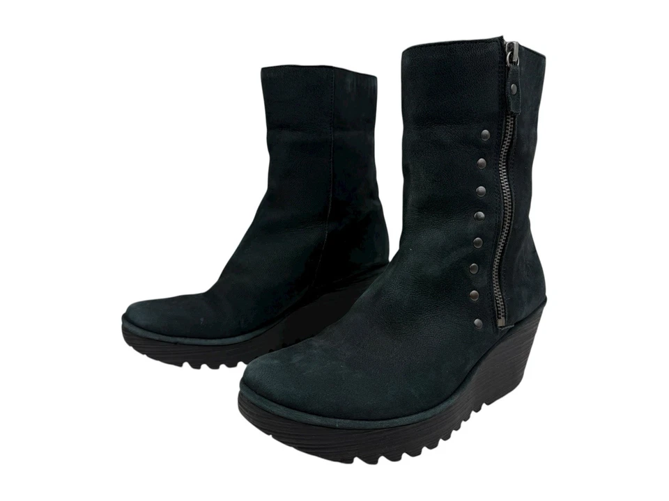 FLY LONDON Yemi Botines Gamuza Cremallera Plataforma Cuero Tachuelas EU 40 US 9-9.5 Foto 3 de 4