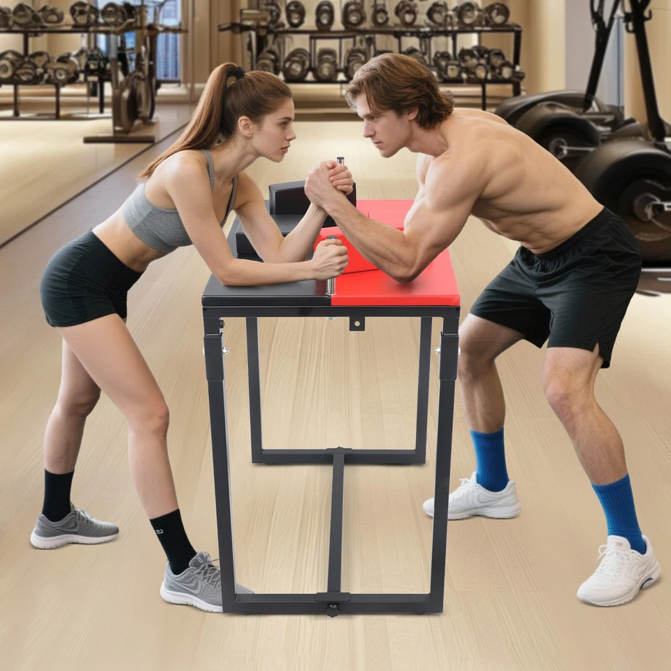 Foldable Arm Wrestling Table, w/ Elbow+Forearm Pads, Bar Game Table, Black+Red - Image 4 of 4