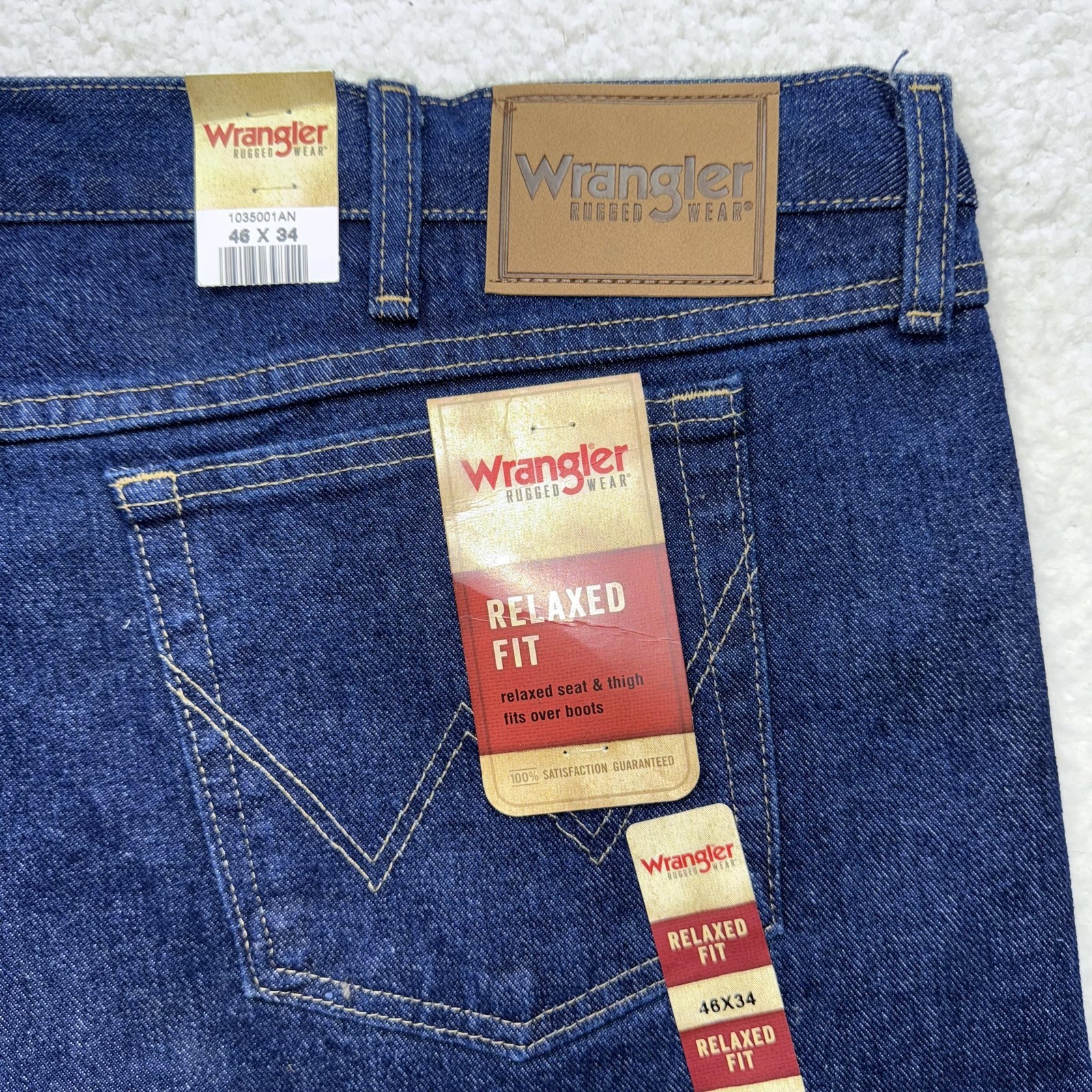 S 46x34 Blue Rugged Wear Relaxed Fit Straight Leg Denim New