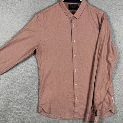 Scotch Soda Shirt Mens Large Orange Blue Button Up Slim Fit Houndstooth Casual