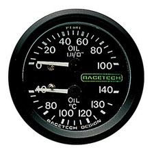 Racetech Oil Pressure & Temp Dual Gauge (9 Ft Capillary, 1/8'' BSP Cone Fitting)