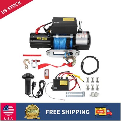 12000LBS Electric Winch 12V Synthetic Cable Truck Trailer Towing Off-Road 4WD US