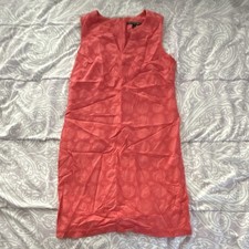 Banana Republic Coral Sleeveless Sheath Dress V-Neck Geometric Knee Length 4 