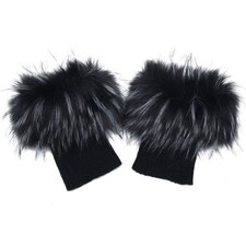 Women Faux Fur Plush Leg Warmers Short Furry Fuzzy Leg Cuffs Girls Winter Kni...