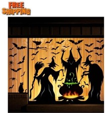 Halloween Decorations Window Clings Decor, Extra Large Witches with Black Cat Ba