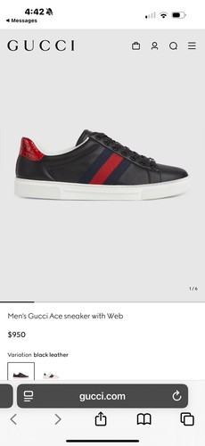Men’s Gucci Ace Sneaker With Web US Size 7.5 Black Leather Blue And Red Stripe - 第 1/11 張圖片