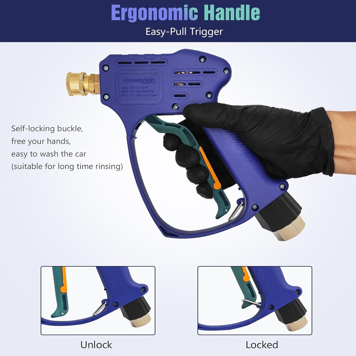 High Pressure Washer Gun with Swivel 3/8" Quick Connect and M22 14mm / 15mm Fitt