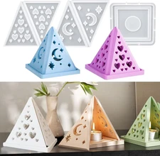 2Pcs Pyramid Tealight Holder Silicone Molds Moon Shape Hollowing Resin Mold Epox