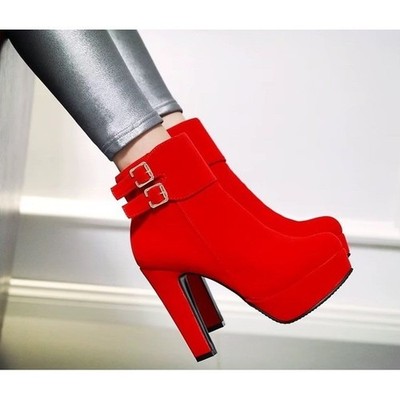 Unbranded Women 33 (7) High Block Heels Buckle Faux Suede Stiletto Shoes Party