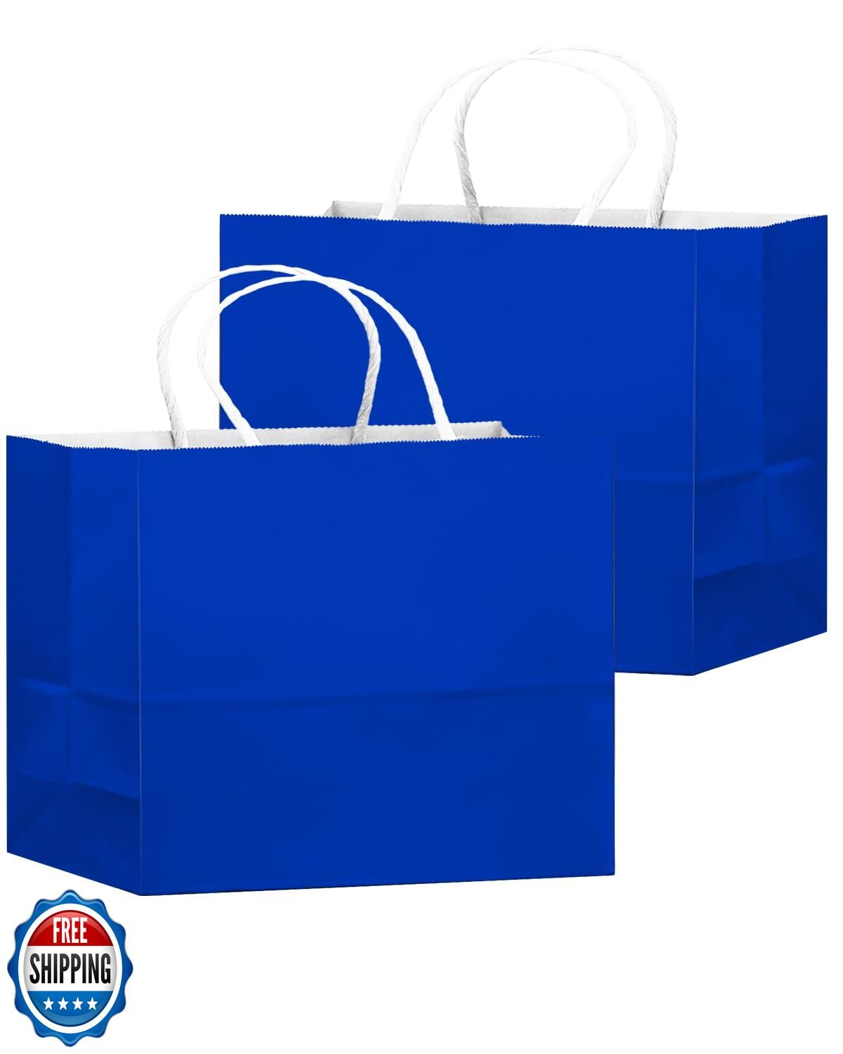 qiqee 50-Packs Diamond Blue Paper Gift Bags with Handles Bulk 12.6"x4.3"x10" 