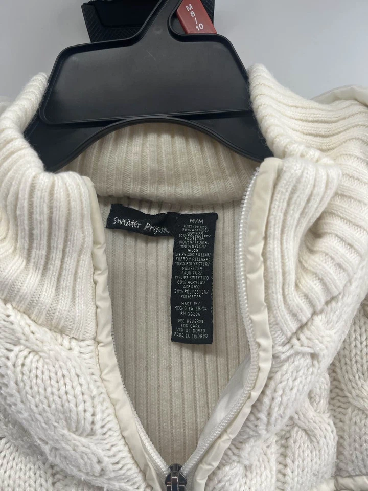 Women's M Puffer Vest Sweater Knit Sleeve Hooded Full Zip - Image 2 of 3