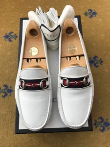 Mocassins Gucci chaussures en cuir Drivers Horsebit Web bleu rouge hommes US 9 UK 8,5 42,5